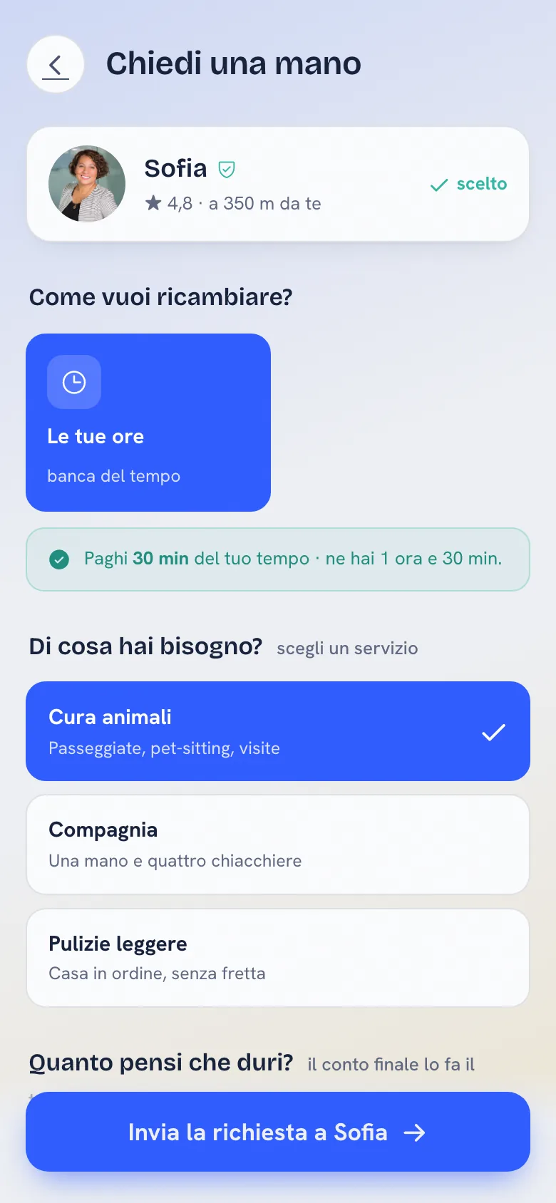 La richiesta: scegli cosa ti serve e ricambi con le ore